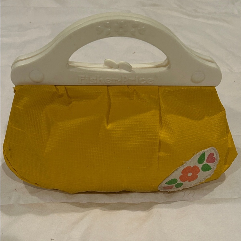 Vintage 1982 Fisher-Price My Pretty Purse Girls Toy. Yellow With Floral Patch.